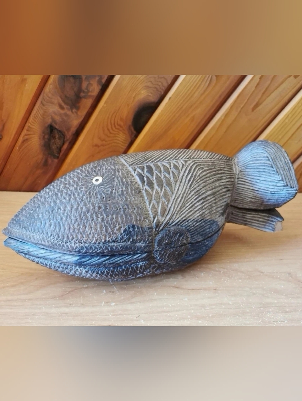 Vintage Native American Hand Carved Wooden Whale Trinket Box